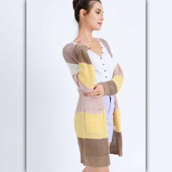A091 ✽ Multi Rainbow Color Block Long Cardigan - Picture 7 of 10